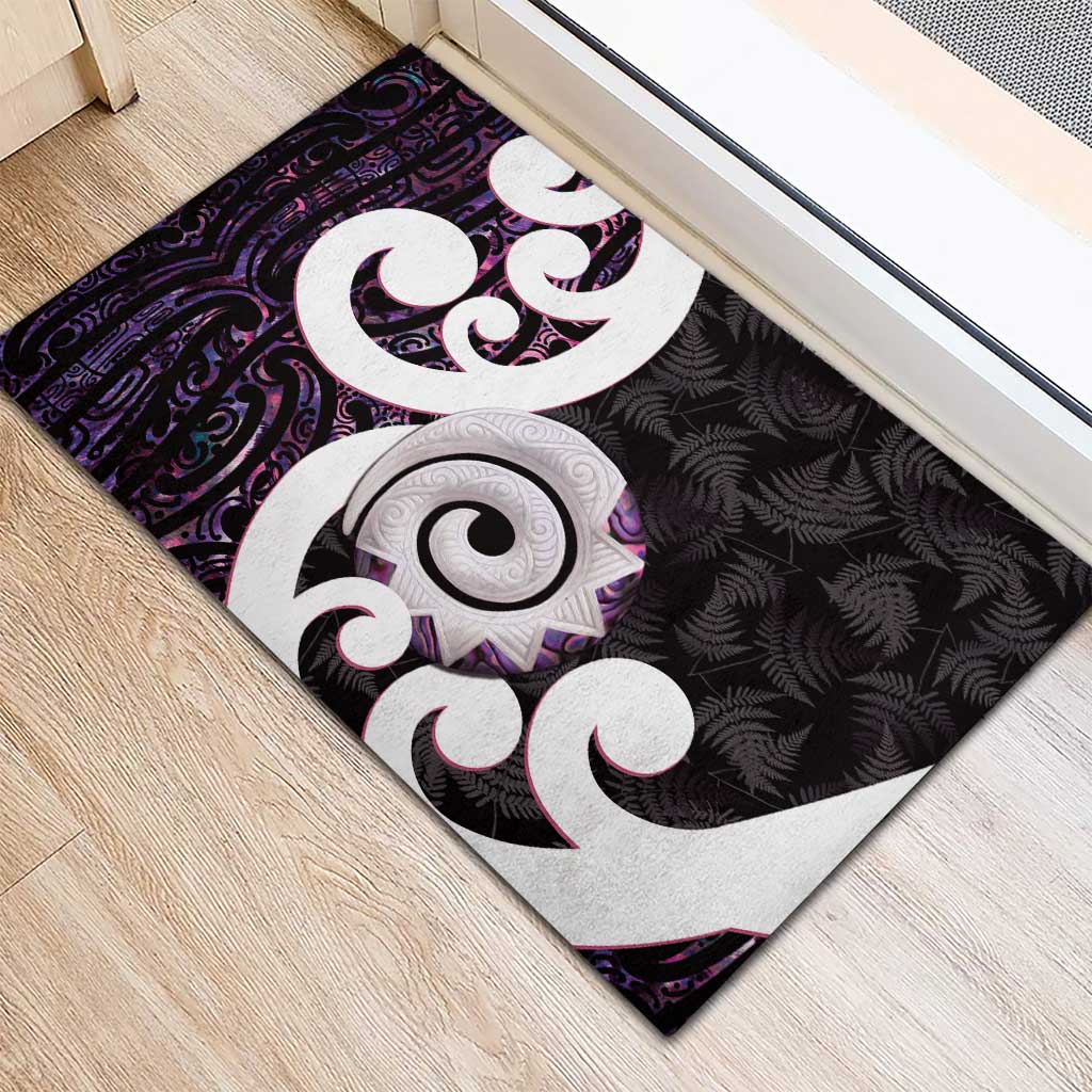 Aotearoa Koru Rubber Doormat Purple Maori Paua Shell Mix Silver Fern LT14 - Polynesian Pride