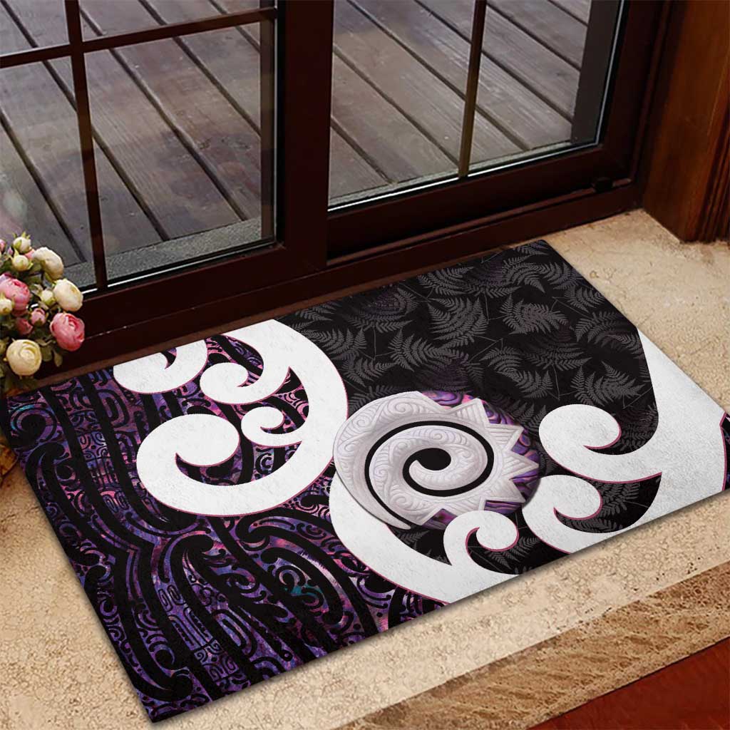 Aotearoa Koru Rubber Doormat Purple Maori Paua Shell Mix Silver Fern LT14 - Polynesian Pride