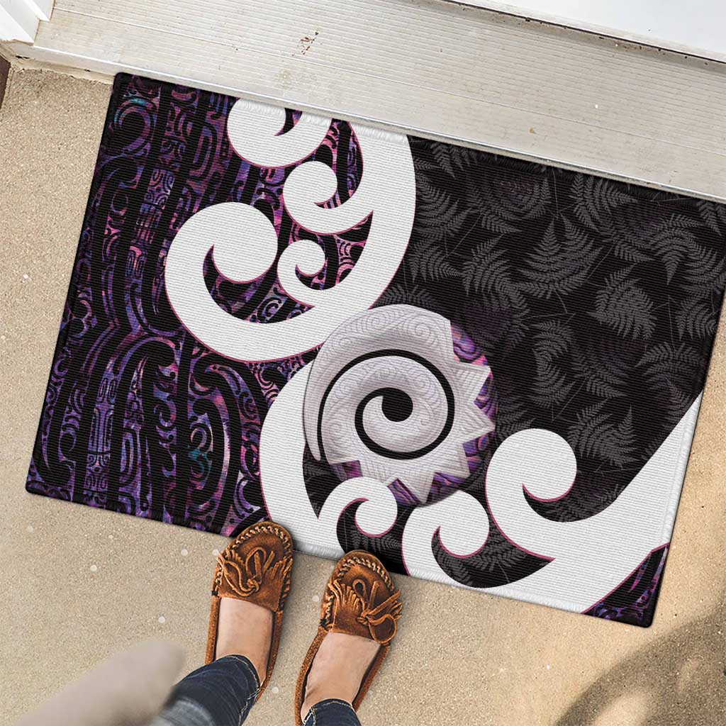 Aotearoa Koru Rubber Doormat Purple Maori Paua Shell Mix Silver Fern LT14 - Polynesian Pride