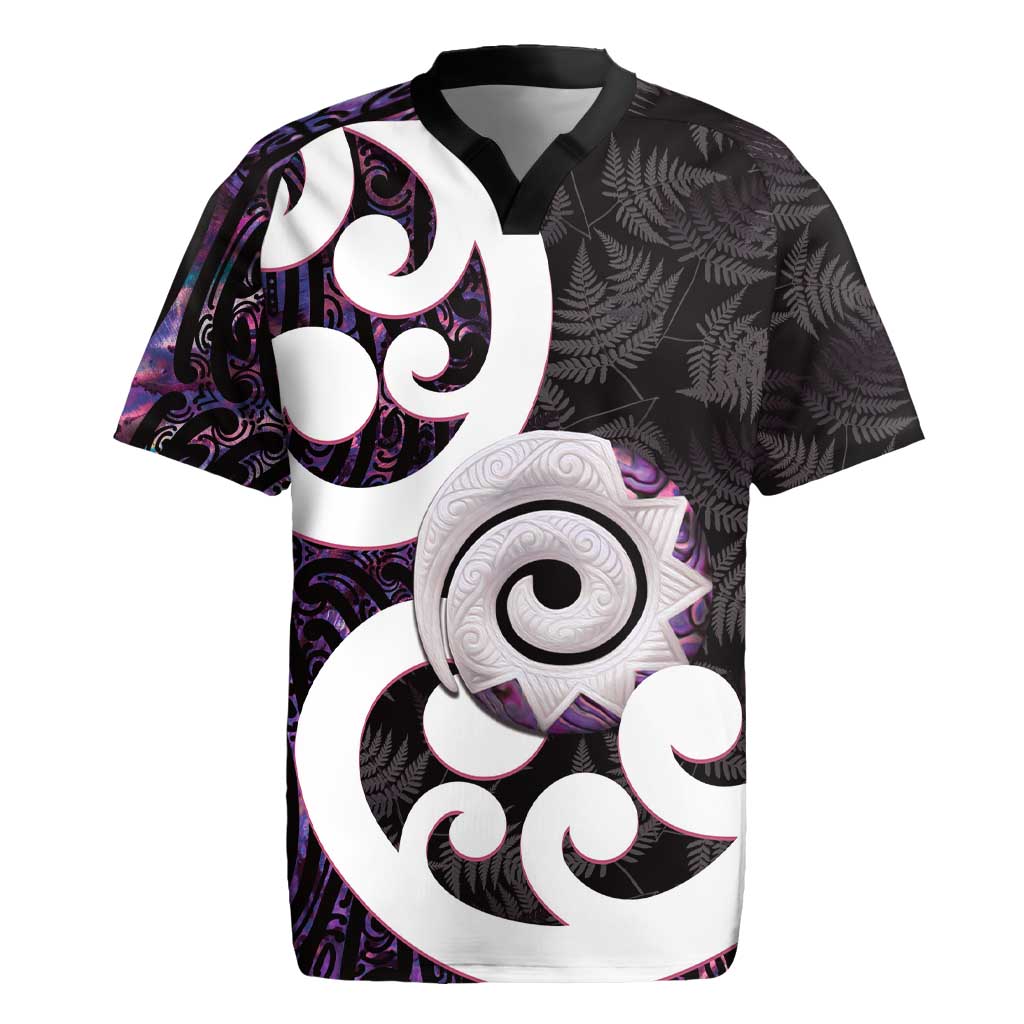 Aotearoa Koru Rugby Jersey Purple Maori Paua Shell Mix Silver Fern LT14 Black - Polynesian Pride