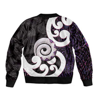 Aotearoa Koru Sleeve Zip Bomber Jacket Purple Maori Paua Shell Mix Silver Fern LT14 - Polynesian Pride
