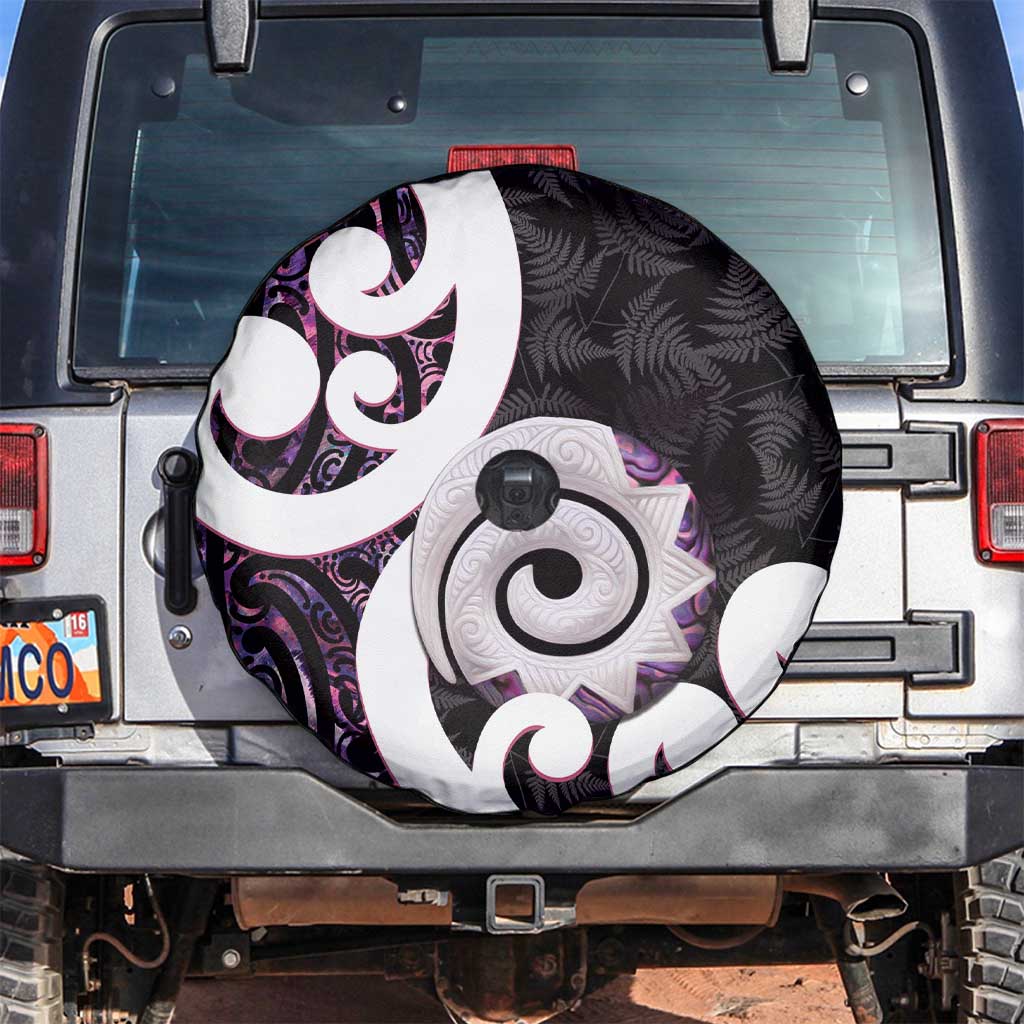 Aotearoa Koru Spare Tire Cover Purple Maori Paua Shell Mix Silver Fern LT14 Black - Polynesian Pride
