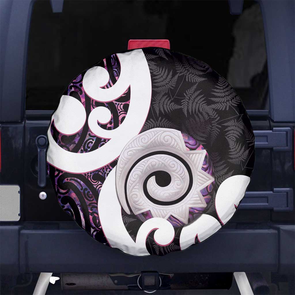 Aotearoa Koru Spare Tire Cover Purple Maori Paua Shell Mix Silver Fern LT14 - Polynesian Pride