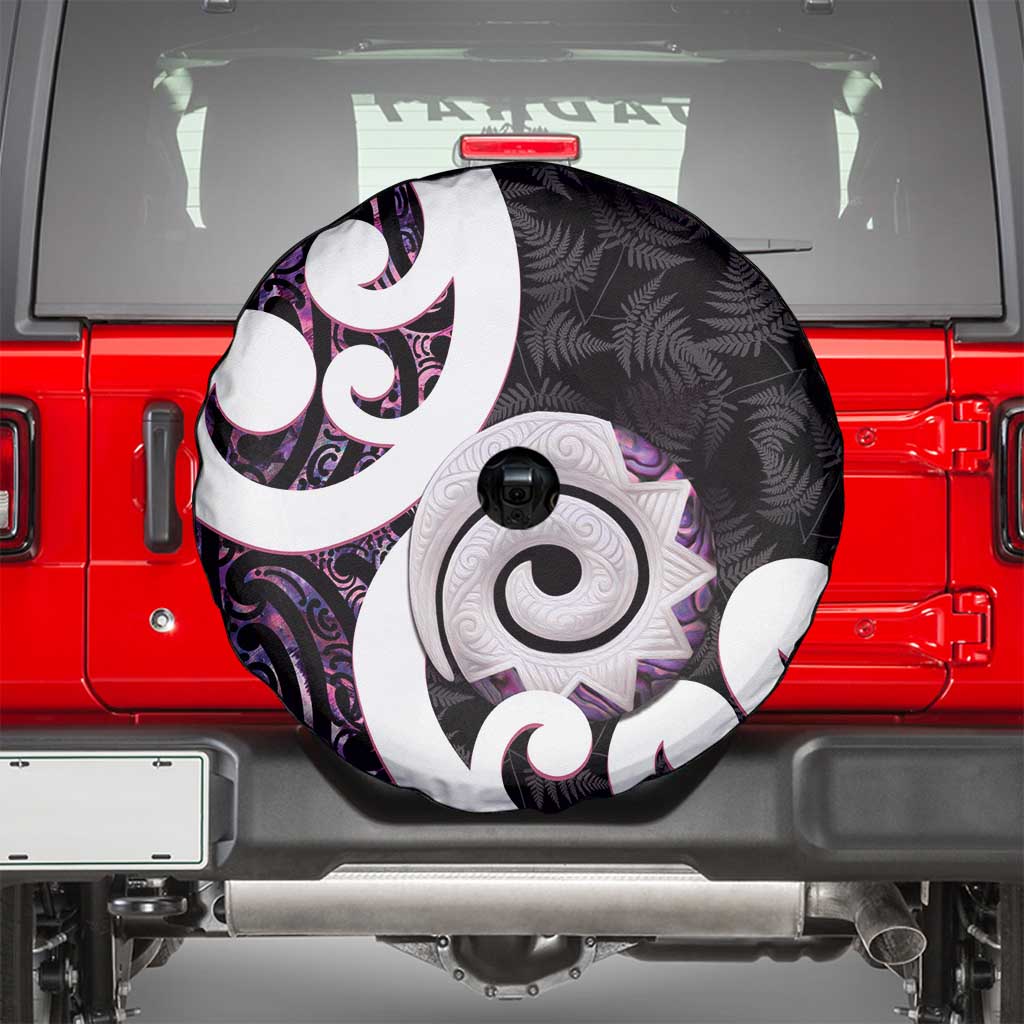 Aotearoa Koru Spare Tire Cover Purple Maori Paua Shell Mix Silver Fern LT14 - Polynesian Pride
