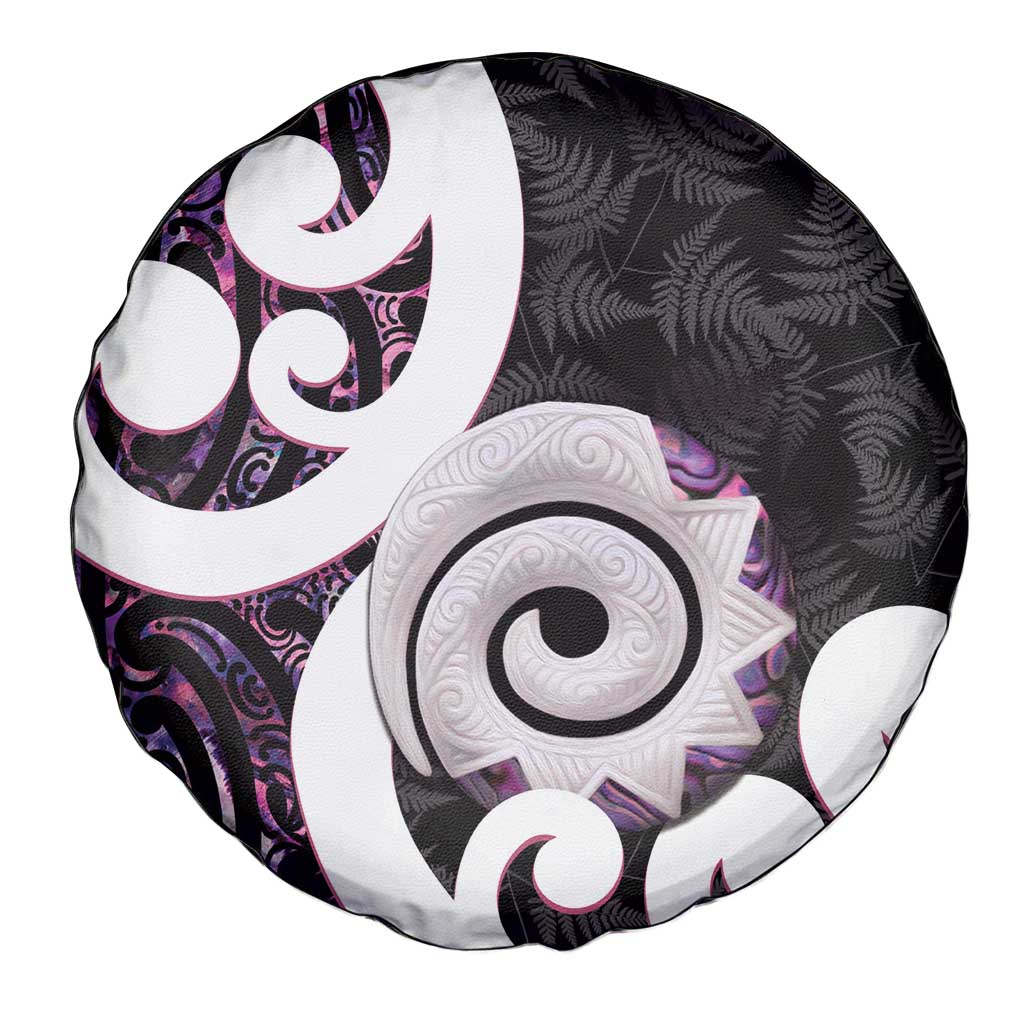 Aotearoa Koru Spare Tire Cover Purple Maori Paua Shell Mix Silver Fern LT14 - Polynesian Pride