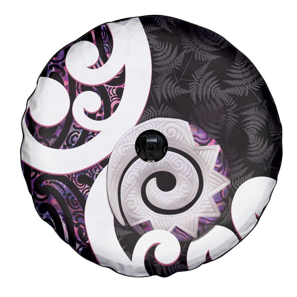 Aotearoa Koru Spare Tire Cover Purple Maori Paua Shell Mix Silver Fern LT14 - Polynesian Pride