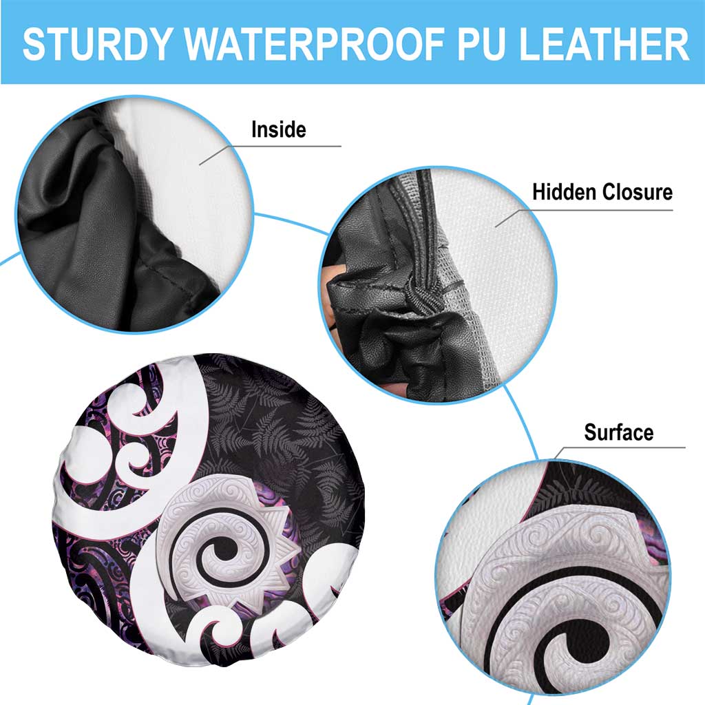 Aotearoa Koru Spare Tire Cover Purple Maori Paua Shell Mix Silver Fern LT14 - Polynesian Pride