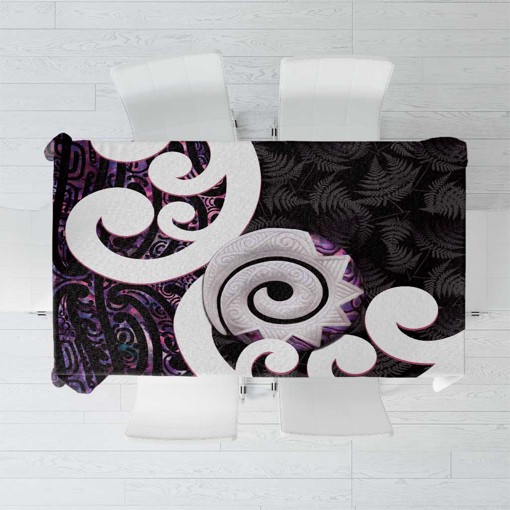 Aotearoa Koru Tablecloth Purple Maori Paua Shell Mix Silver Fern LT14 Black - Polynesian Pride