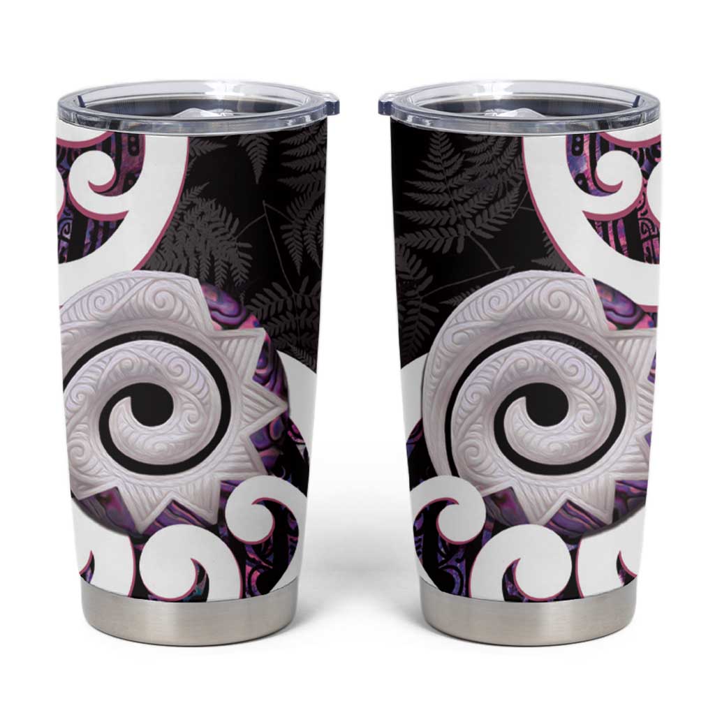 Aotearoa Koru Tumbler Cup Purple Maori Paua Shell Mix Silver Fern LT14 Black - Polynesian Pride