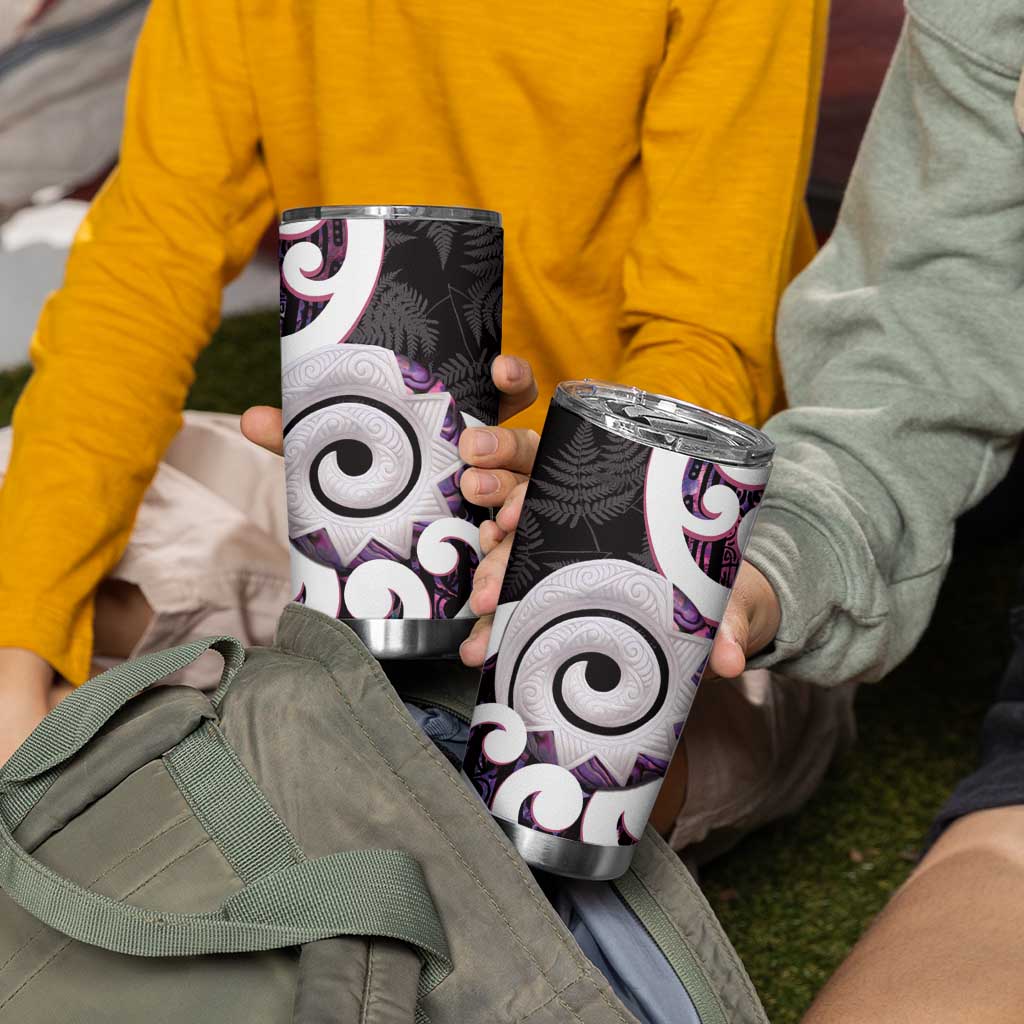 Aotearoa Koru Tumbler Cup Purple Maori Paua Shell Mix Silver Fern LT14 - Polynesian Pride