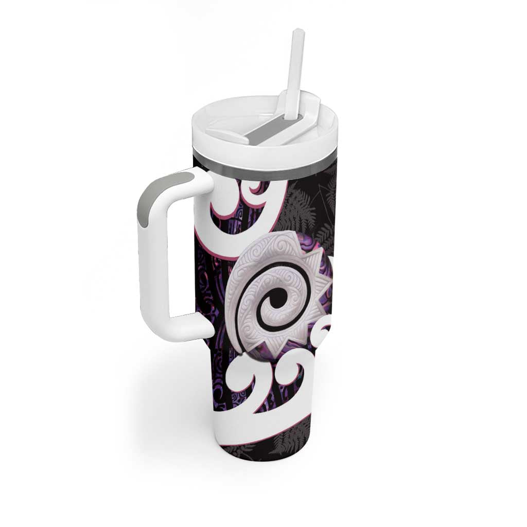 Aotearoa Koru Tumbler With Handle Purple Maori Paua Shell Mix Silver Fern LT14 - Polynesian Pride