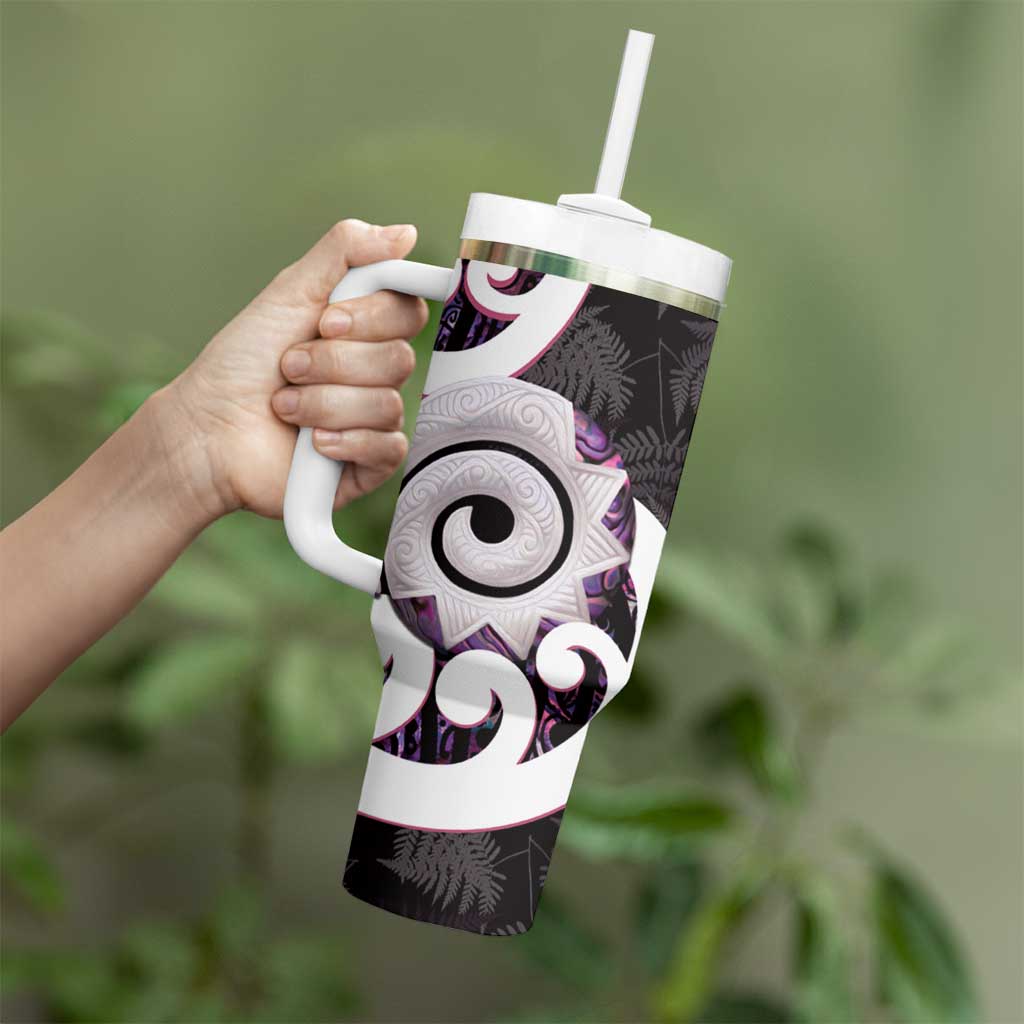 Aotearoa Koru Tumbler With Handle Purple Maori Paua Shell Mix Silver Fern LT14 - Polynesian Pride