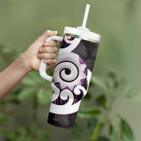Aotearoa Koru Tumbler With Handle Purple Maori Paua Shell Mix Silver Fern LT14 - Polynesian Pride