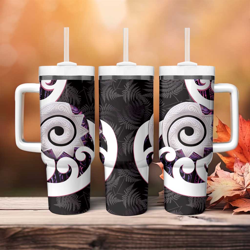 Aotearoa Koru Tumbler With Handle Purple Maori Paua Shell Mix Silver Fern LT14 - Polynesian Pride
