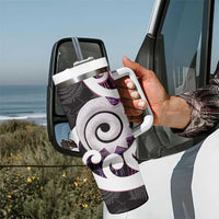 Aotearoa Koru Tumbler With Handle Purple Maori Paua Shell Mix Silver Fern LT14 - Polynesian Pride