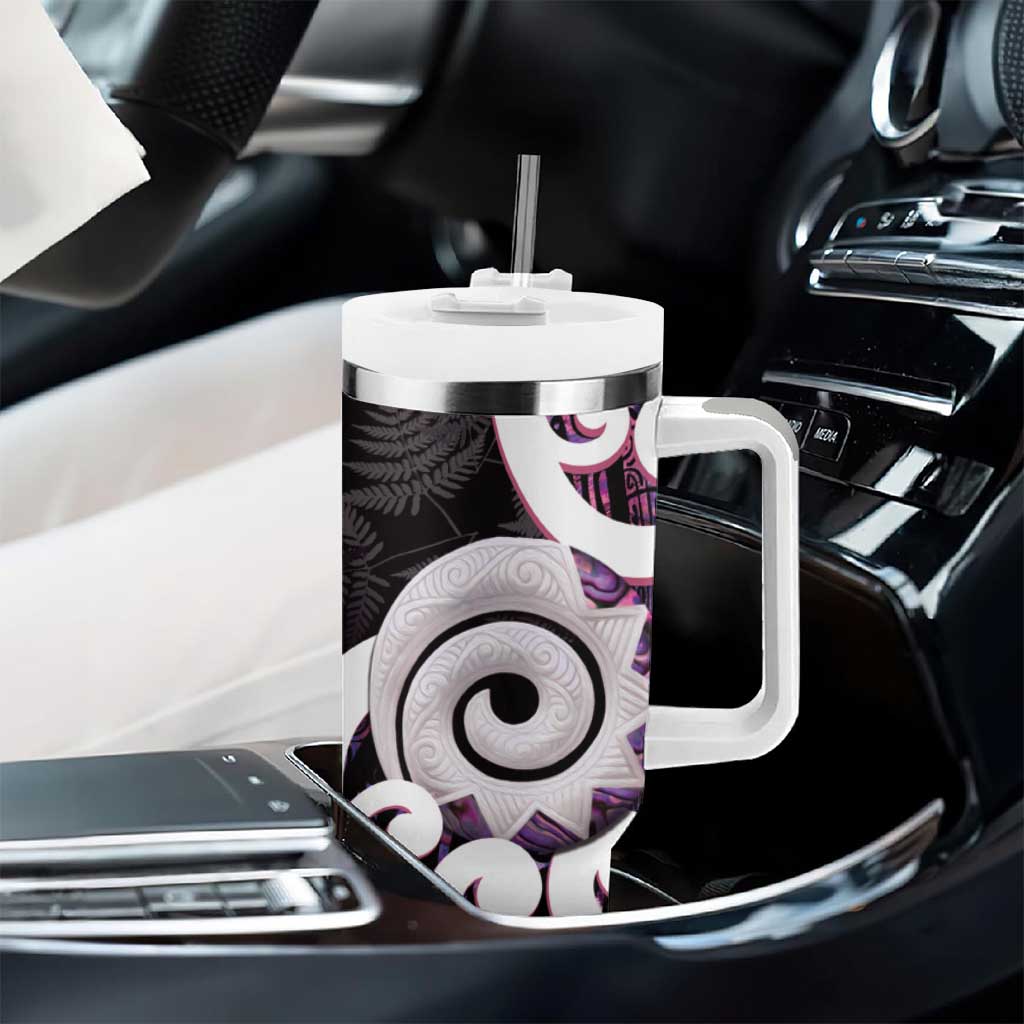 Aotearoa Koru Tumbler With Handle Purple Maori Paua Shell Mix Silver Fern LT14 - Polynesian Pride