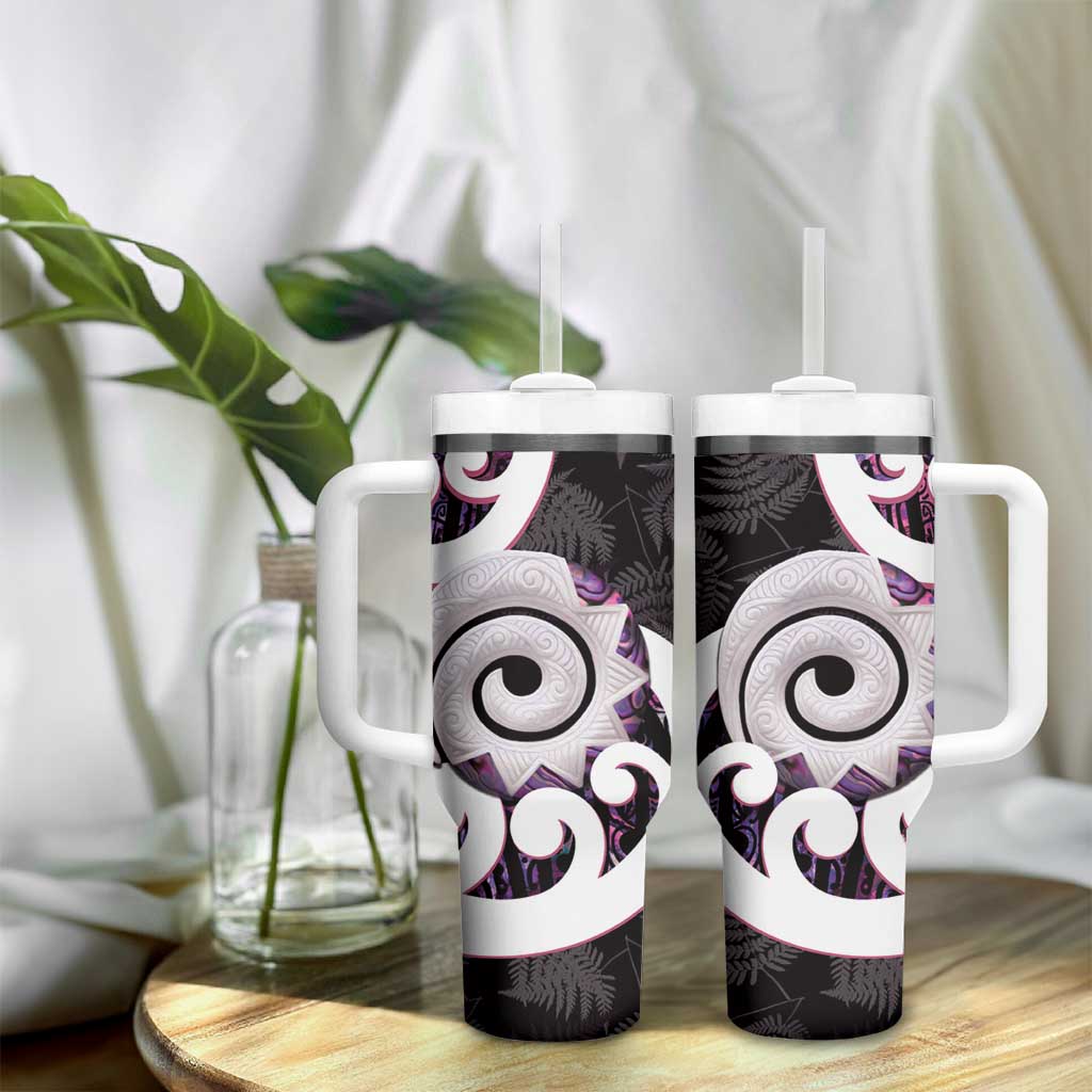 Aotearoa Koru Tumbler With Handle Purple Maori Paua Shell Mix Silver Fern LT14 - Polynesian Pride