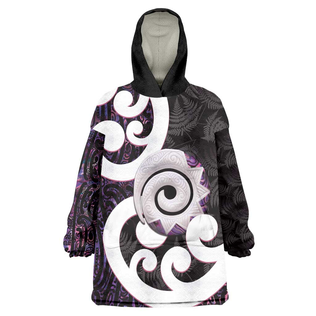 Aotearoa Koru Wearable Blanket Hoodie Purple Maori Paua Shell Mix Silver Fern LT14 One Size Black - Polynesian Pride