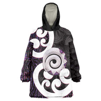 Aotearoa Koru Wearable Blanket Hoodie Purple Maori Paua Shell Mix Silver Fern LT14 One Size Black - Polynesian Pride
