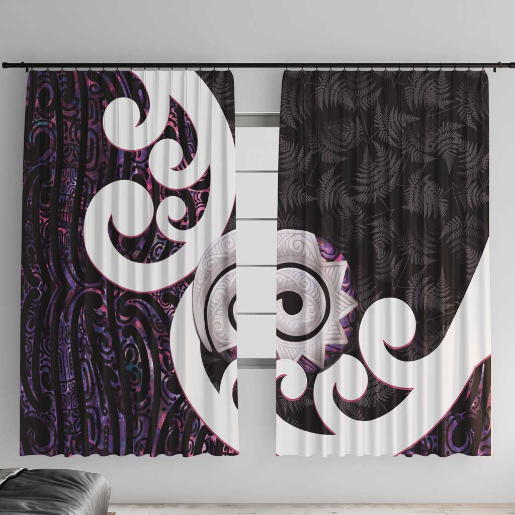 Aotearoa Koru Window Curtain Purple Maori Paua Shell Mix Silver Fern LT14 With Hooks Black - Polynesian Pride