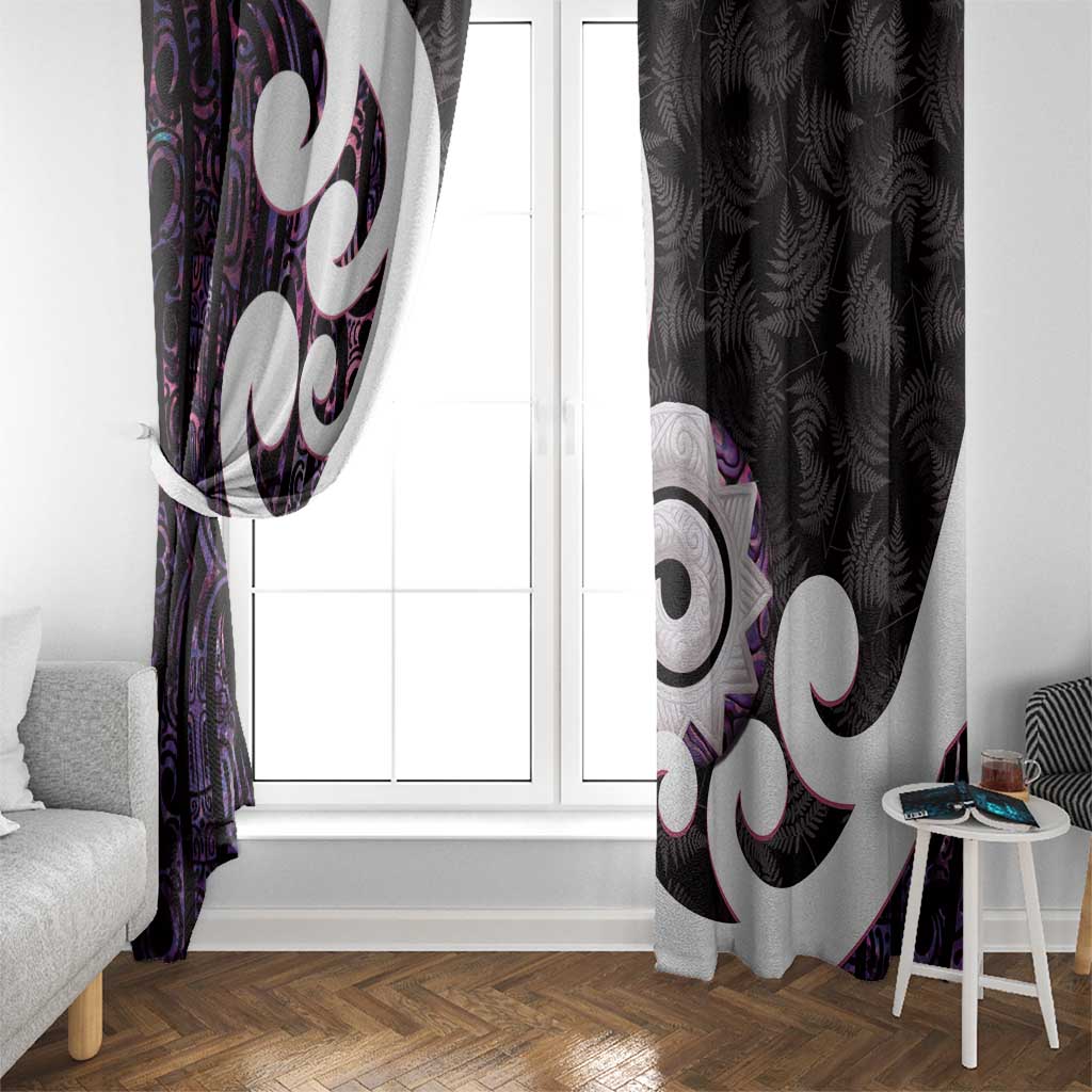 Aotearoa Koru Window Curtain Purple Maori Paua Shell Mix Silver Fern LT14 - Polynesian Pride