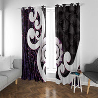Aotearoa Koru Window Curtain Purple Maori Paua Shell Mix Silver Fern LT14 With Grommets Black - Polynesian Pride