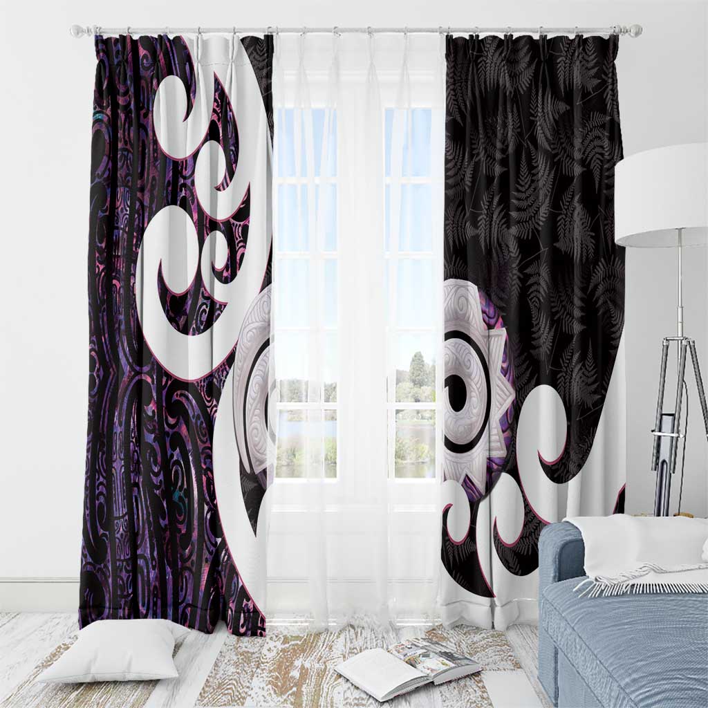Aotearoa Koru Window Curtain Purple Maori Paua Shell Mix Silver Fern LT14 - Polynesian Pride