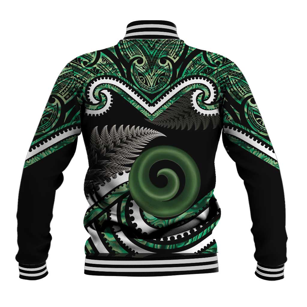 Koru Pounamu Aotearoa Baseball Jacket Maori Paua Shell Mix Silver Fern LT14 - Polynesian Pride