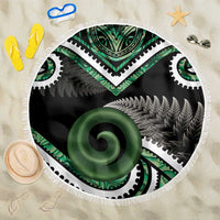 Koru Pounamu Aotearoa Beach Blanket Maori Paua Shell Mix Silver Fern LT14 One Size 150cm Black - Polynesian Pride