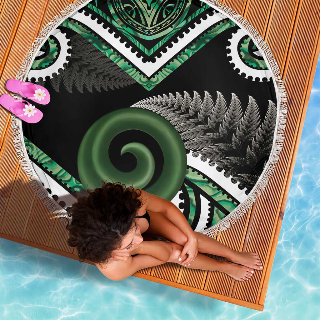 Koru Pounamu Aotearoa Beach Blanket Maori Paua Shell Mix Silver Fern LT14 - Polynesian Pride