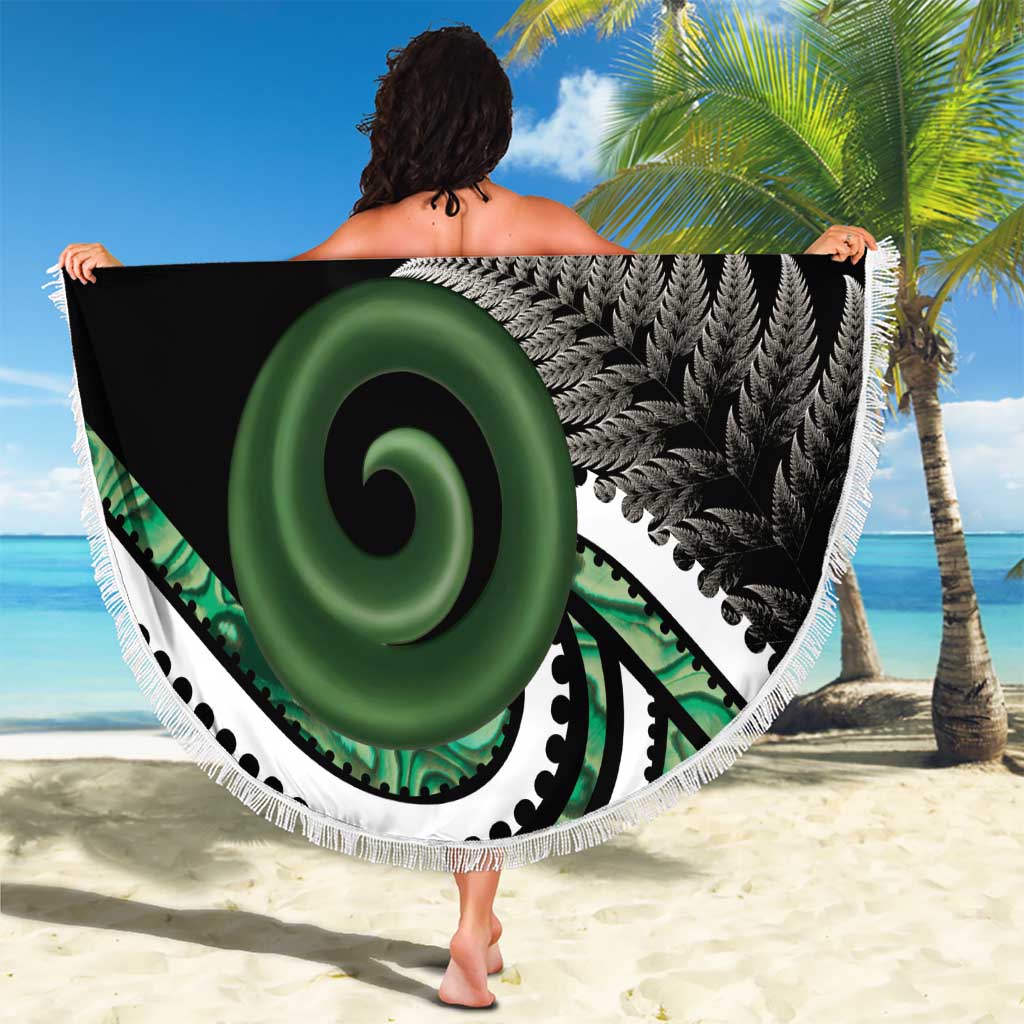 Koru Pounamu Aotearoa Beach Blanket Maori Paua Shell Mix Silver Fern LT14 - Polynesian Pride