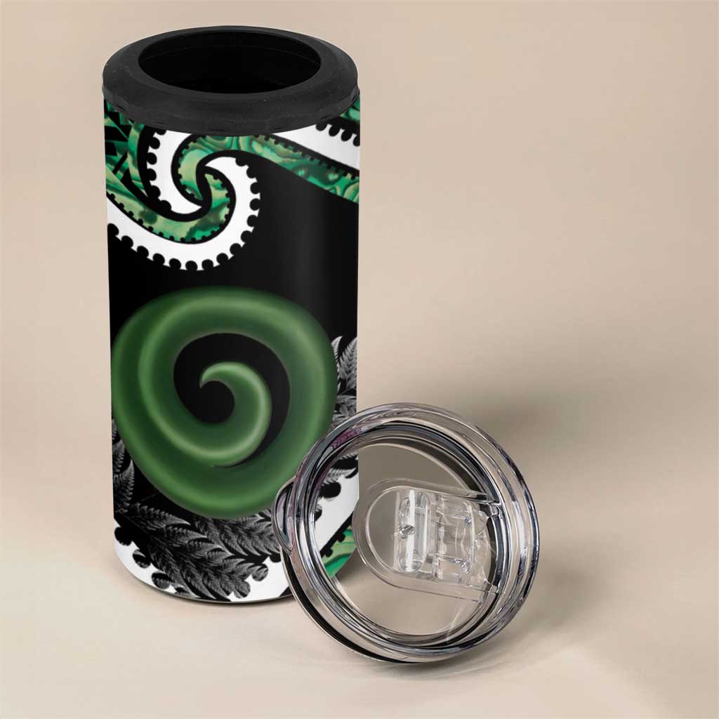 Koru Pounamu Aotearoa 4 in 1 Can Cooler Tumbler Maori Paua Shell Mix Silver Fern LT14 - Polynesian Pride
