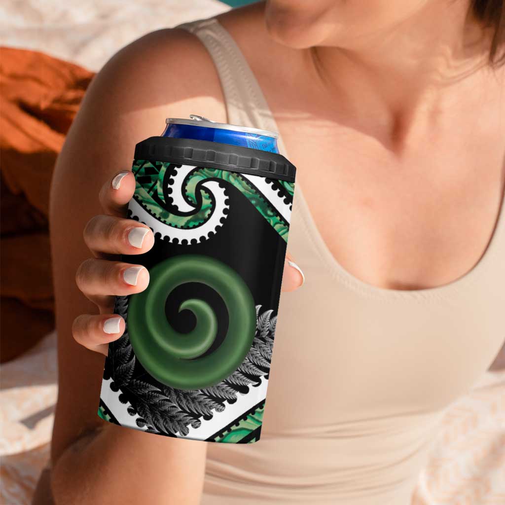 Koru Pounamu Aotearoa 4 in 1 Can Cooler Tumbler Maori Paua Shell Mix Silver Fern LT14 - Polynesian Pride