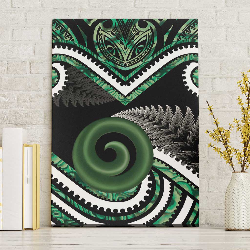 Koru Pounamu Aotearoa Canvas Wall Art Maori Paua Shell Mix Silver Fern LT14 Without Frame Black - Polynesian Pride