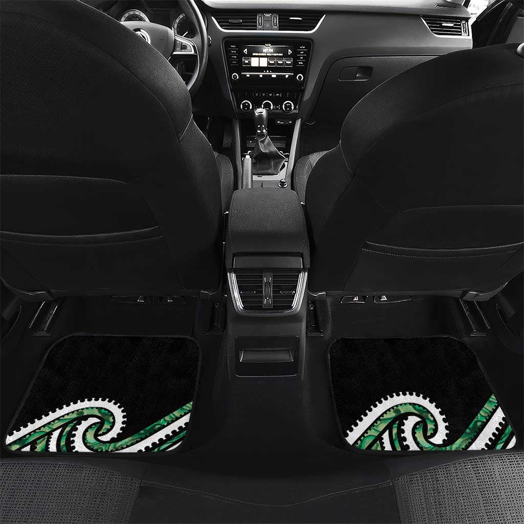 Koru Pounamu Aotearoa Car Mats Maori Paua Shell Mix Silver Fern LT14 Set 2pcs - Back Black - Polynesian Pride