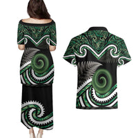 Koru Pounamu Aotearoa Couples Matching Puletasi and Hawaiian Shirt Maori Paua Shell Mix Silver Fern LT14 - Polynesian Pride