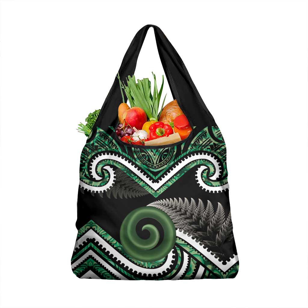 Koru Pounamu Aotearoa Grocery Bag Maori Paua Shell Mix Silver Fern