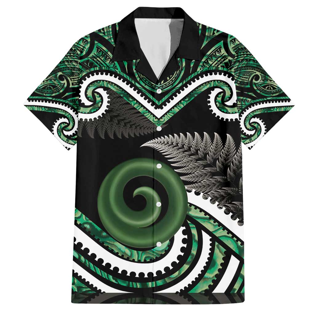 Koru Pounamu Aotearoa Hawaiian Shirt Maori Paua Shell Mix Silver Fern LT14 Black - Polynesian Pride