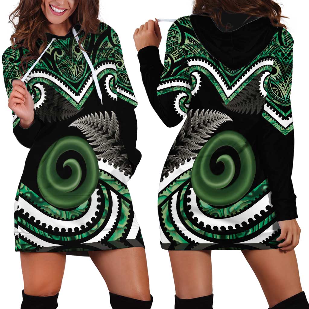 Koru Pounamu Aotearoa Hoodie Dress Maori Paua Shell Mix Silver Fern LT14 - Polynesian Pride