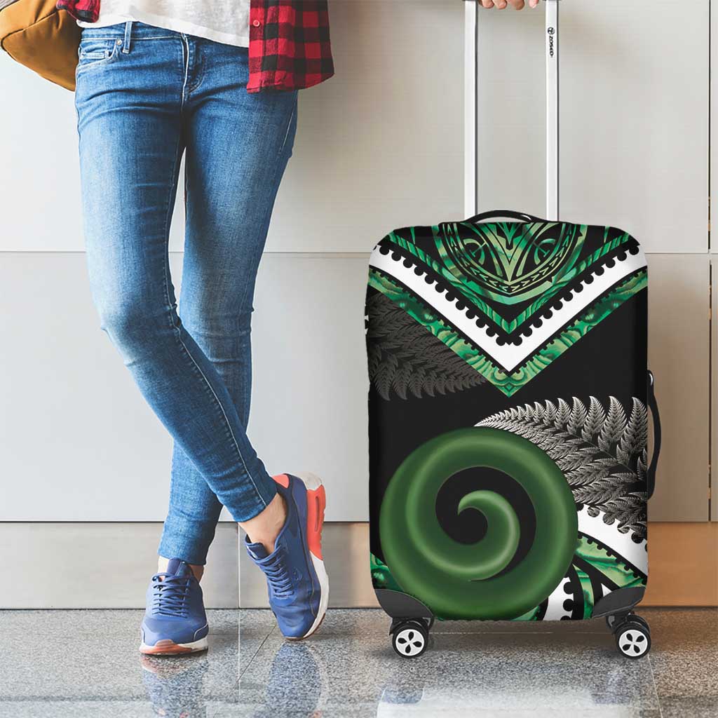 Koru Pounamu Aotearoa Luggage Cover Maori Paua Shell Mix Silver Fern