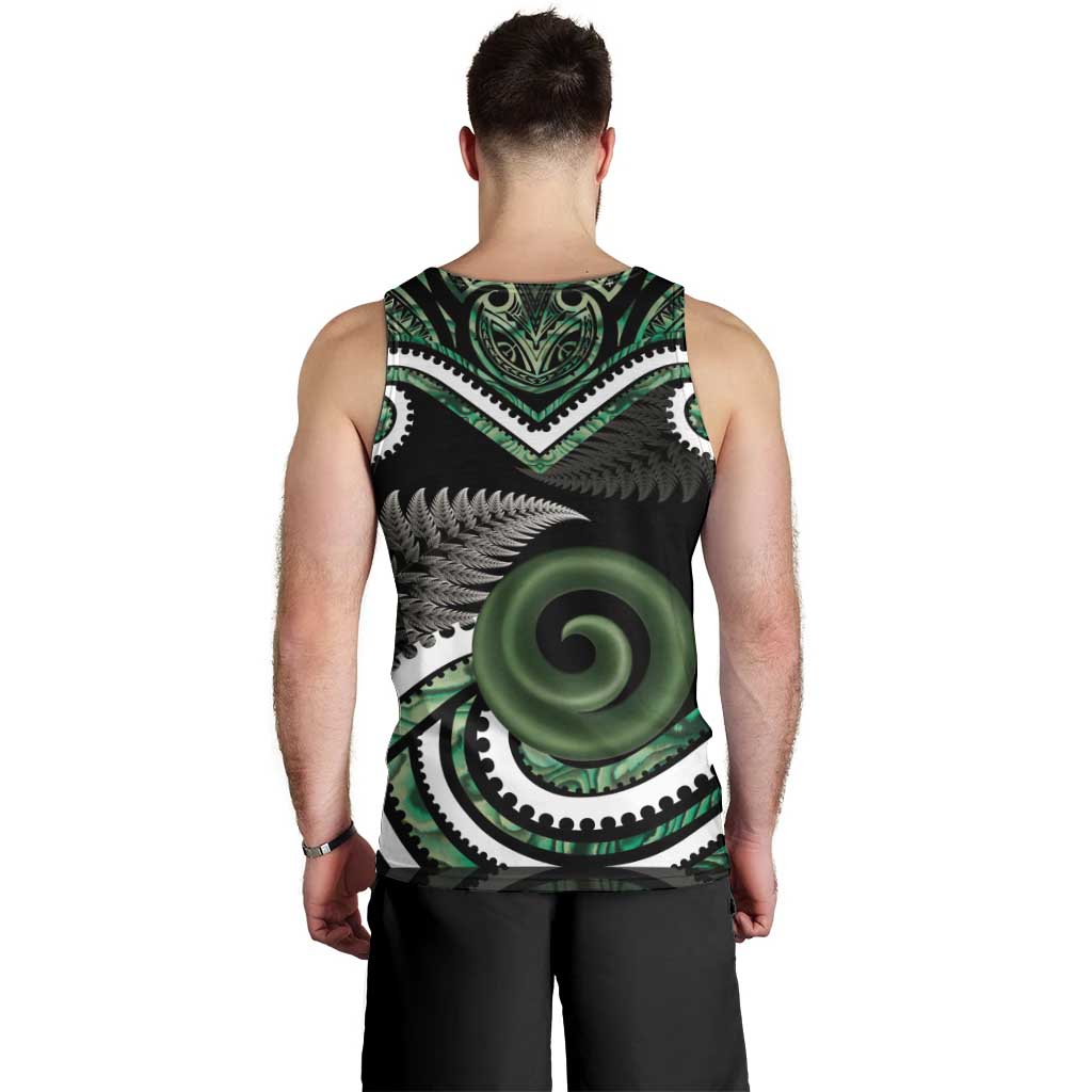 Koru Pounamu Aotearoa Men Tank Top Maori Paua Shell Mix Silver Fern LT14 - Polynesian Pride