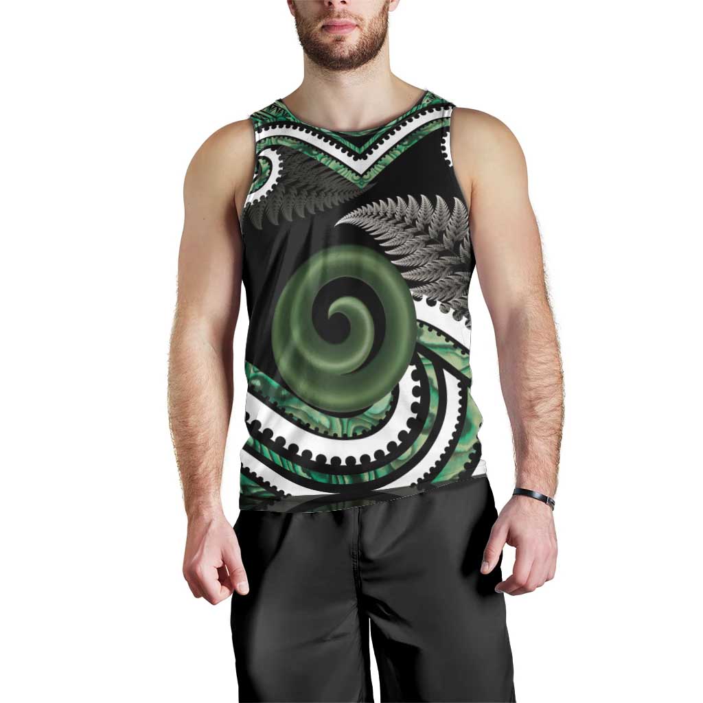 Koru Pounamu Aotearoa Men Tank Top Maori Paua Shell Mix Silver Fern LT14 - Polynesian Pride