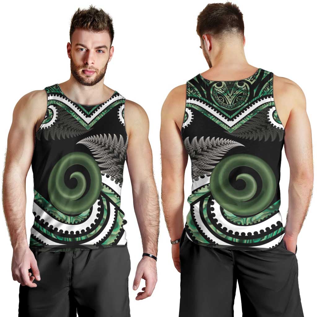 Koru Pounamu Aotearoa Men Tank Top Maori Paua Shell Mix Silver Fern LT14 - Polynesian Pride