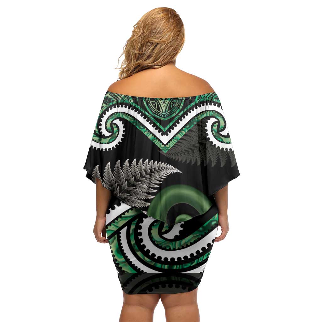 Koru Pounamu Aotearoa Off Shoulder Short Dress Maori Paua Shell Mix Silver Fern LT14 - Polynesian Pride