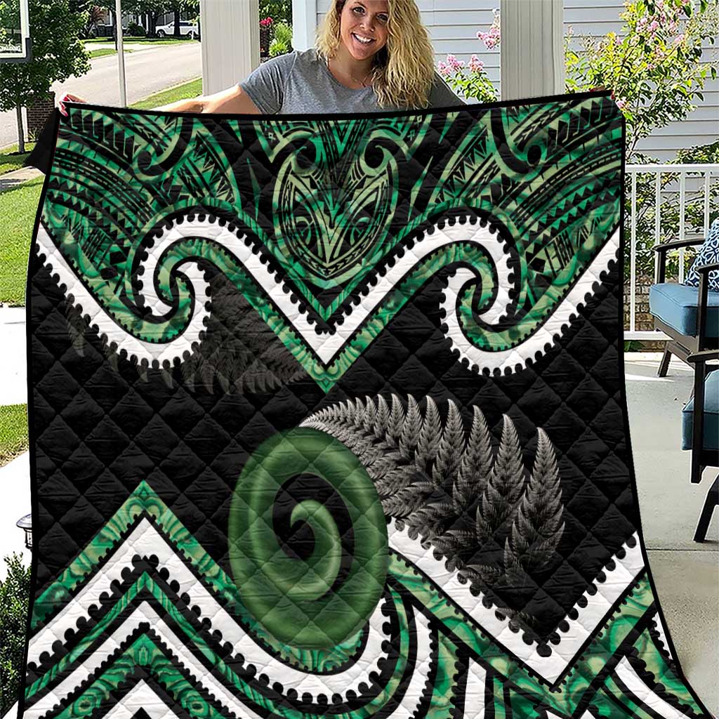 Koru Pounamu Aotearoa Quilt Maori Paua Shell Mix Silver Fern