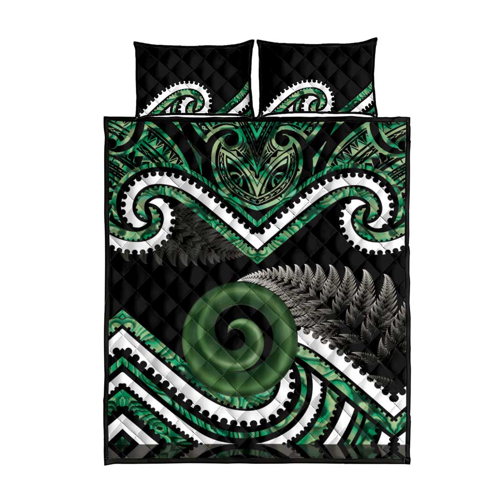 Koru Pounamu Aotearoa Quilt Bed Set Maori Paua Shell Mix Silver Fern LT14 - Polynesian Pride