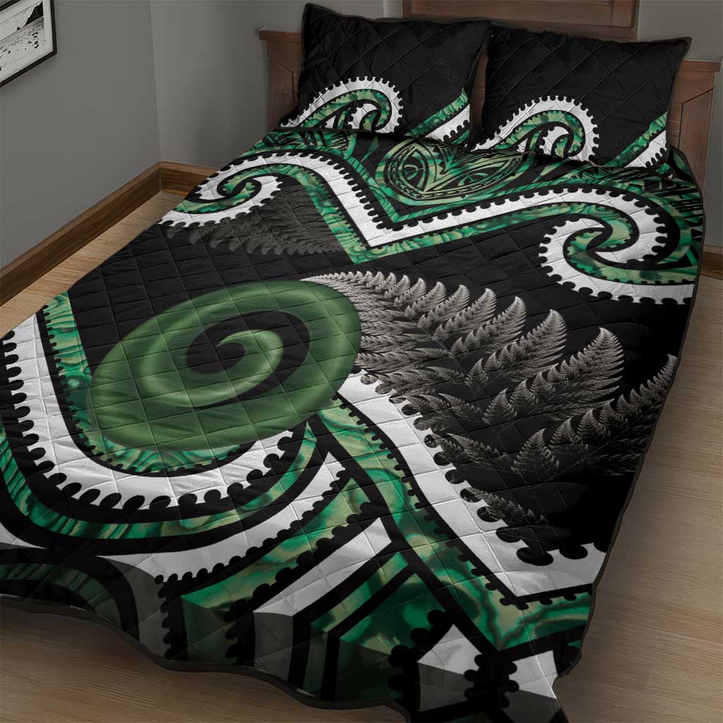 Koru Pounamu Aotearoa Quilt Bed Set Maori Paua Shell Mix Silver Fern LT14 - Polynesian Pride