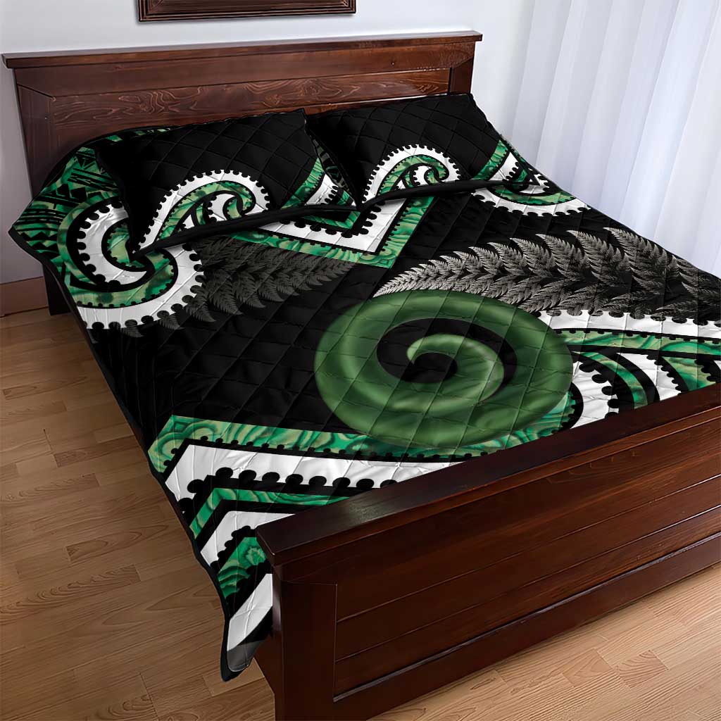 Koru Pounamu Aotearoa Quilt Bed Set Maori Paua Shell Mix Silver Fern LT14 - Polynesian Pride