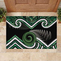 Koru Pounamu Aotearoa Rubber Doormat Maori Paua Shell Mix Silver Fern LT14 Black - Polynesian Pride