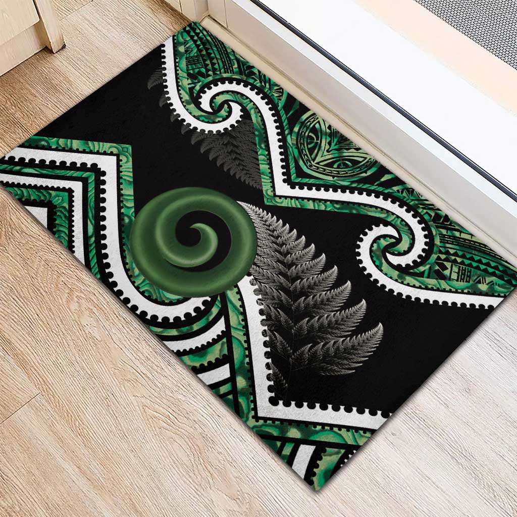 Koru Pounamu Aotearoa Rubber Doormat Maori Paua Shell Mix Silver Fern LT14 - Polynesian Pride